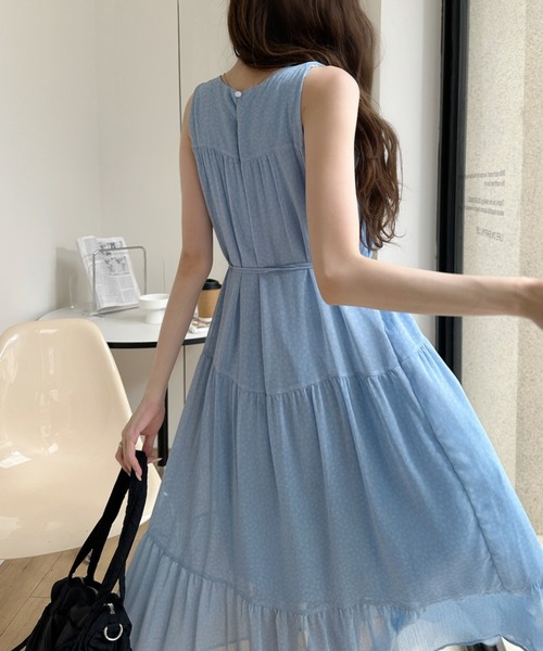 Ada. ワンピース 小花柄 ティアード ノースリーブ ロング ワンピース
