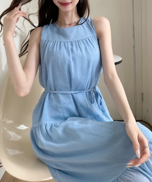 Ada. ワンピース 小花柄 ティアード ノースリーブ ロング ワンピース