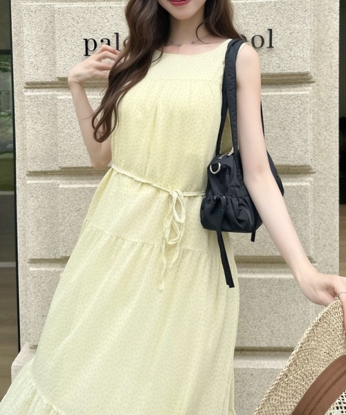 Ada. ワンピース 小花柄 ティアード ノースリーブ ロング ワンピース