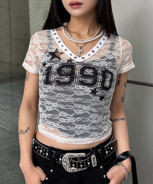 lilful tシャツ 「26年春夏新作」Y2K ナンバリングデザイン スタッズ