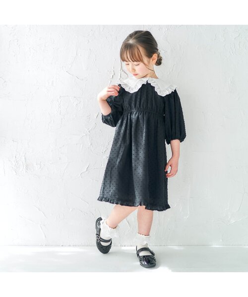 「apres les cours」 「KIDS」半袖ワンピース 130 ブラック キッズ_画像2