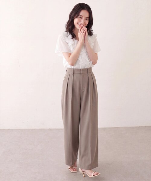 natural couture ブラウス シャツ 半袖 フロントバー付きフリル