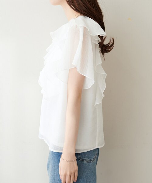 natural couture ブラウス シャツ 半袖 フロントバー付きフリル 