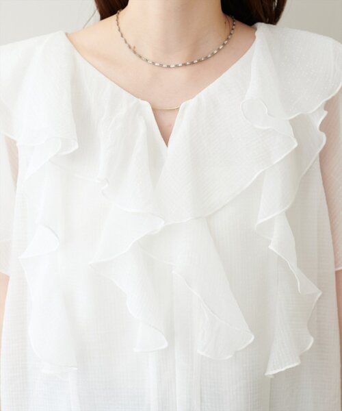 natural couture ブラウス シャツ 半袖 フロントバー付きフリル
