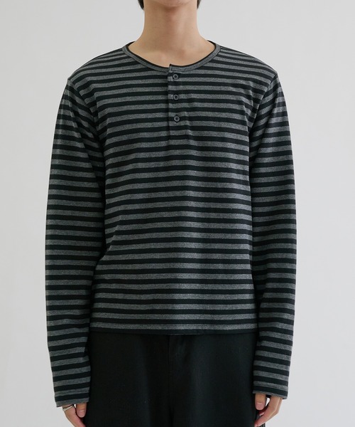 ヘンリーネック tシャツ Assorted border long sleeve henly tee