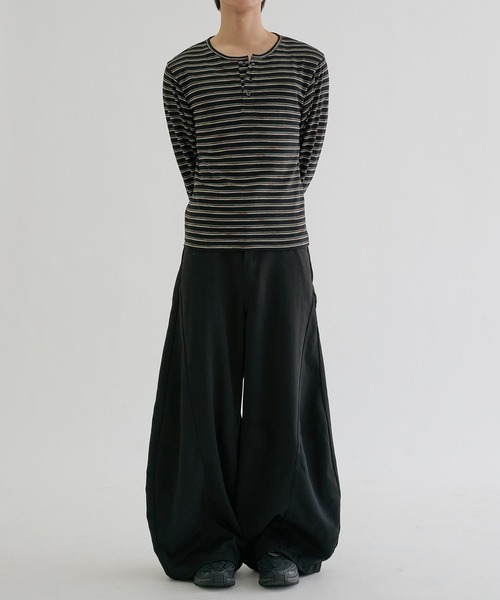 ヘンリーネック tシャツ Assorted border long sleeve henly tee