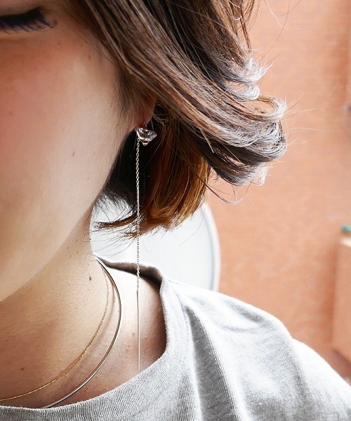 ピアス ポインテッドジルコニアチェーンピアス レディースの画像