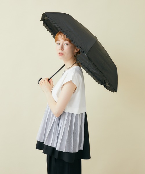 折りたたみ傘 because PUヒートカット晴雨兼用折りたたみフリル