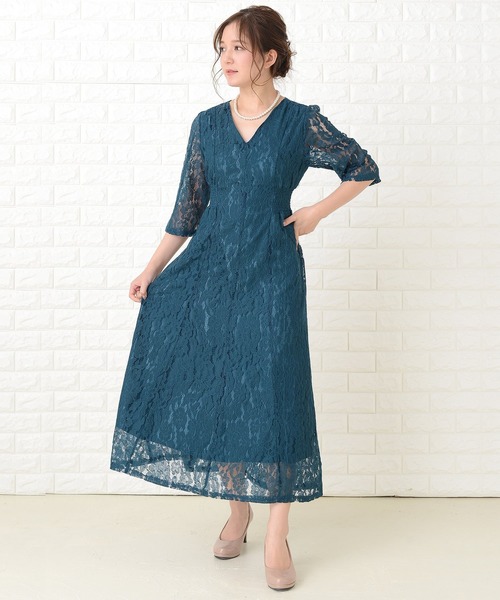 Lace Ladies（レースレディース） ドレス 襟元スッキリ 総レース七分袖