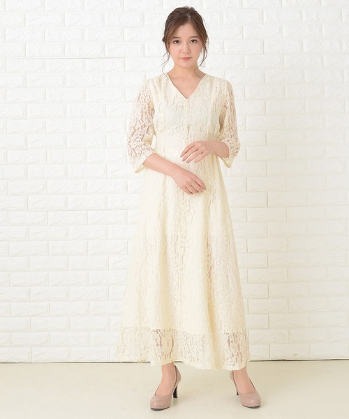 Lace Ladies（レースレディース） ドレス 襟元スッキリ 総レース七分袖