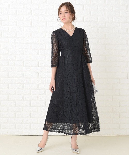 Lace Ladies（レースレディース） ドレス 襟元スッキリ 総レース七分袖