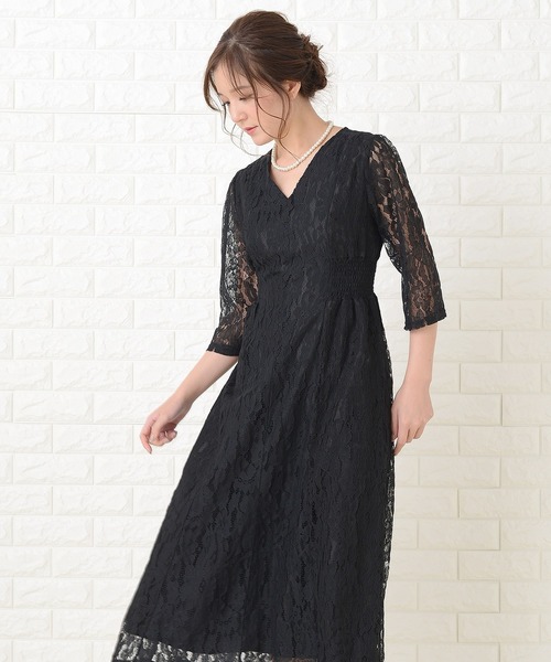 Lace Ladies（レースレディース） ドレス 襟元スッキリ 総レース七分袖