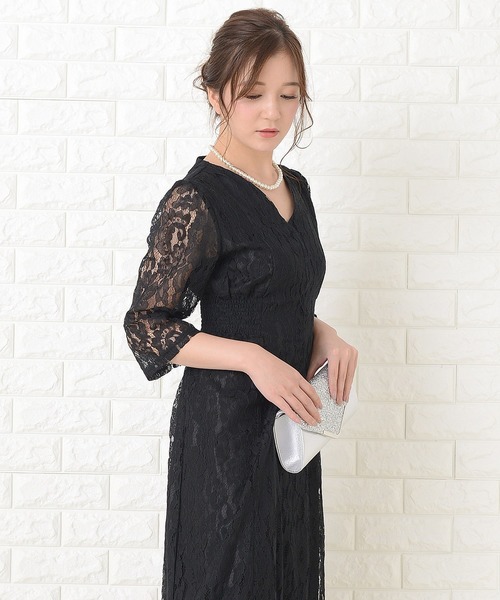 Lace Ladies（レースレディース） ドレス 襟元スッキリ 総レース七分袖