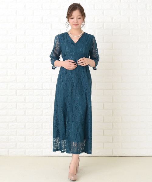 Lace Ladies（レースレディース） ドレス 襟元スッキリ 総レース七分袖