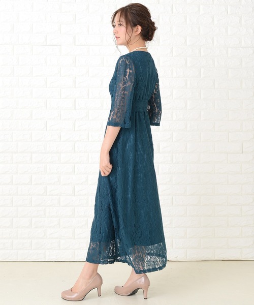 Lace Ladies（レースレディース） ドレス 襟元スッキリ 総レース七分袖