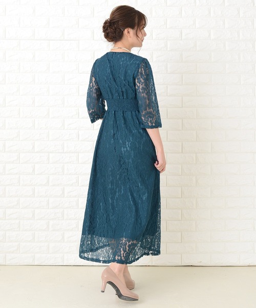 Lace Ladies（レースレディース） ドレス 襟元スッキリ 総レース七分袖