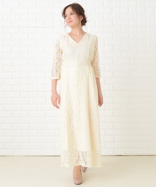 Lace Ladies（レースレディース） ドレス 襟元スッキリ 総レース七分袖