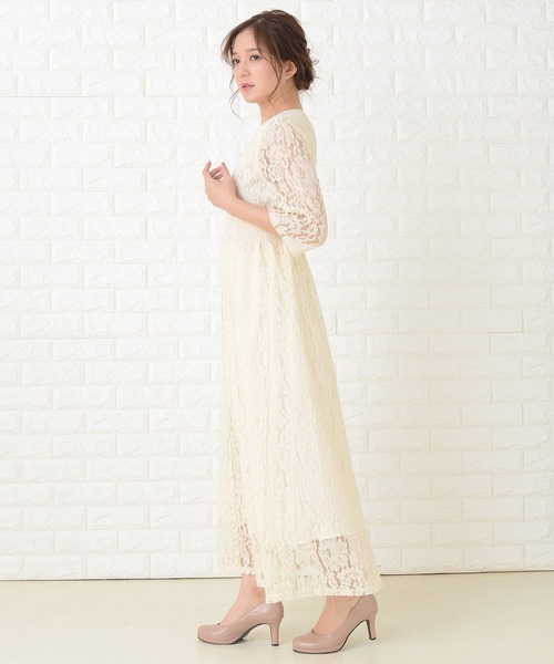 Lace Ladies（レースレディース） ドレス 襟元スッキリ 総レース七分袖