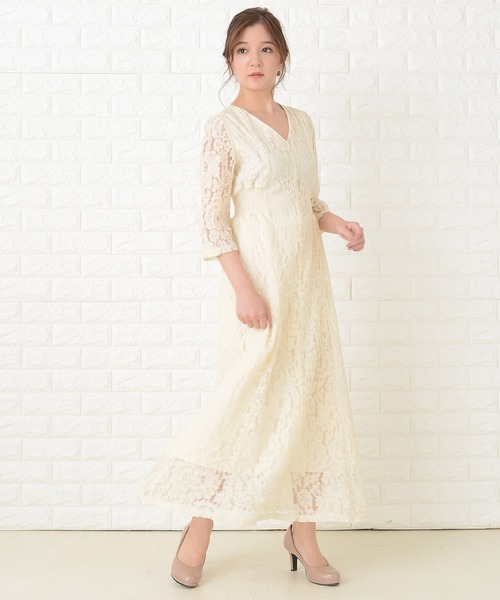 Lace Ladies（レースレディース） ドレス 襟元スッキリ 総レース七分袖