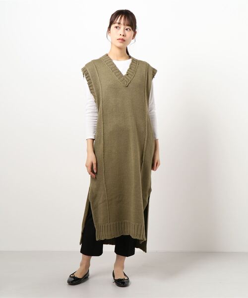 KOBE LETTUCE ベスト ジレ ダメージ加工Vネックロングニット