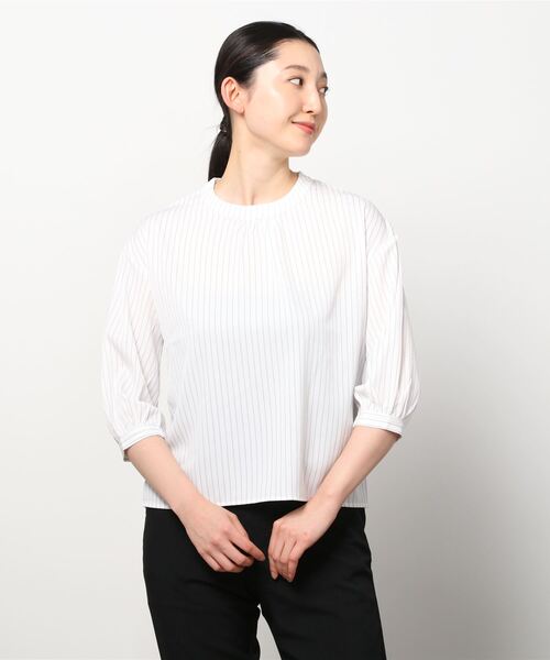 5571 【美品】usaato　うさとの服　ハイネックブラウス 7分袖 手織り 5571 【美品】usaato うさとの服 ハイネックブラウス 7分袖 手織り