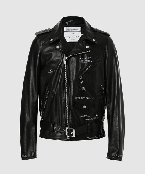 ジャケット ライダースジャケット Hand Painted Double Leather Jacket