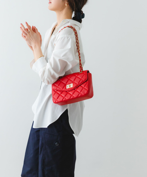 赤 キルティング ショルダーバッグ RODE SKO（ロデスコ） ショルダーバッグ バッグ キルティングチェーン