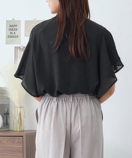 alotta（アロッタ） ブラウス シャツ 楊柳シフォンバンドカラー 
