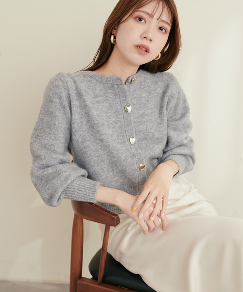 natural couture レディース カーディガン ハート釦クルーネック