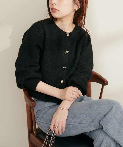 natural couture レディース カーディガン ハート釦クルーネック