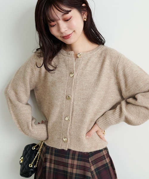 natural couture レディース カーディガン ハート釦クルーネック