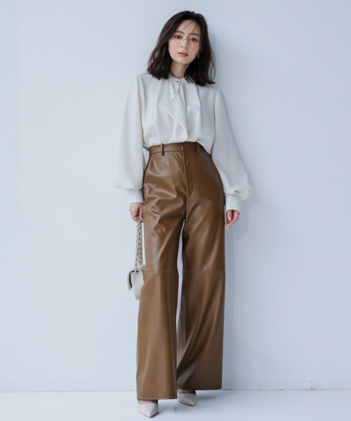 （新品未使用）anuans ヴィーガンレザーパンツ アニュアンス anuans ヴィーガンレザーパンツ （BROWN） -ファッション