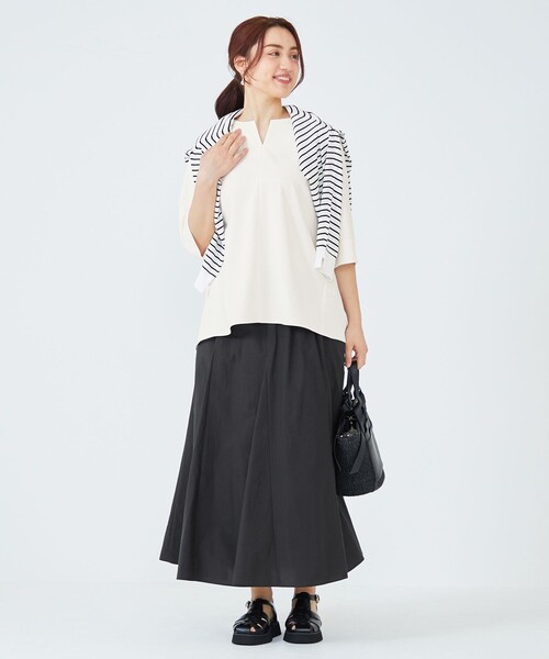 ストレッチブラウス、アイボリーＭサイズ ブラウス シャツ 「Lサイズ限定」ハイストレッチツイル レディース