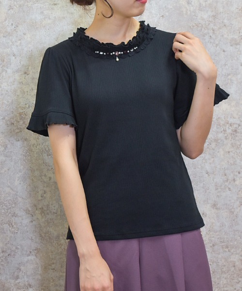 axes femme tシャツ Tシャツ 吸水速乾フリルビジュープルオーバー 