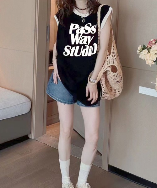 ワンピース ロゴプリントノースリーブTシャツミニワンピース