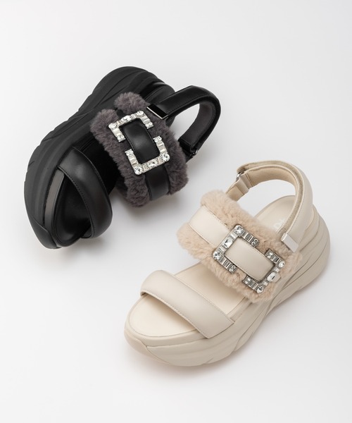 diana（プラスダイアナ） サンダル 「軽量」厚底エコファーサンダル