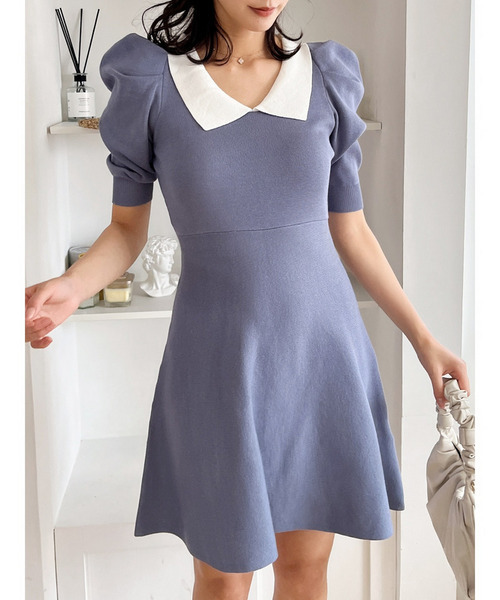 MIIA ワンピース 衿付配色ニットフレアワンピース : ZOZOTOWN Yahoo!店