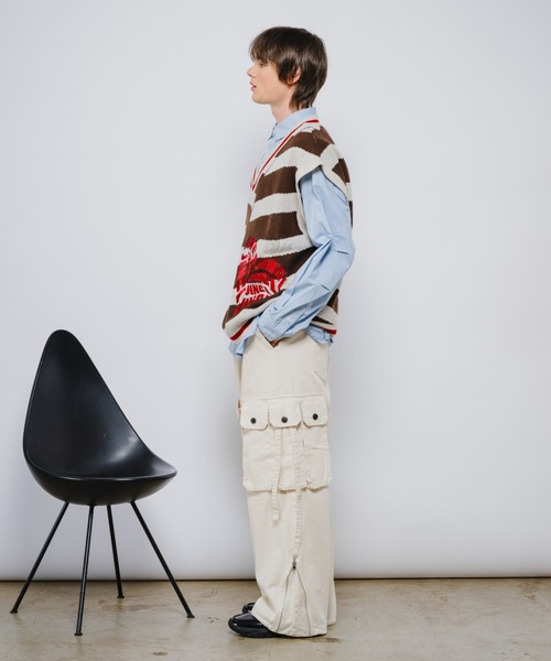 JINCL（ジンクル） ベスト ジレ ボーダーニットベスト メンズ