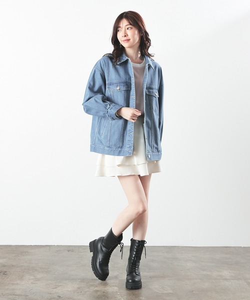 ジャケット レディース ゆる Gジャン デニムジャケット ジャンパー スリム 春 カジュアル 細身 Honeys（ハニーズ） デニムジャケット gジャン ゆるGジャン