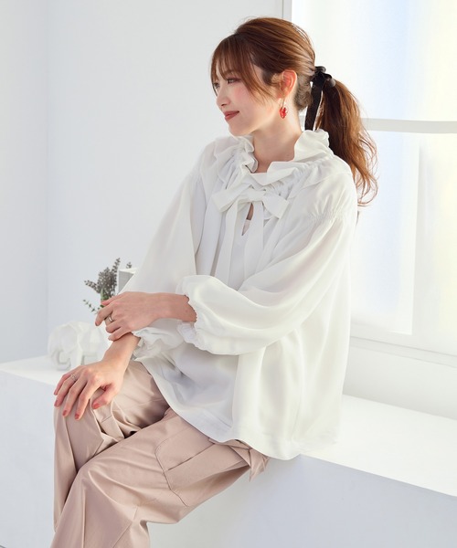 Rose Tiara ブラウス シャツ メッシュリボンブラウス レディース