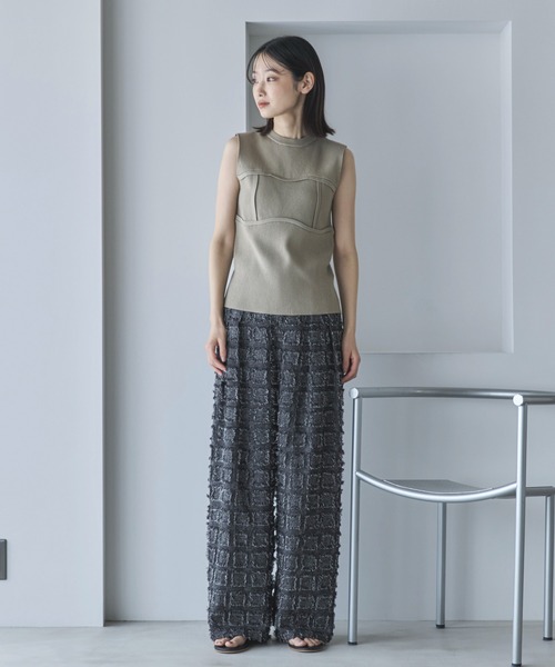 ぴ出品 feepur パンツ 「セットアップ可」フリンジタックパンツ