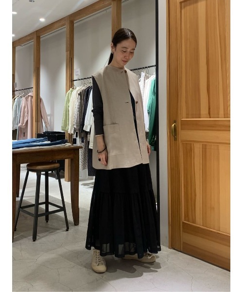 リネンPLツイルオーバージレ LOISIR ベスト ジレ リネンツイルオーバーベスト レディース