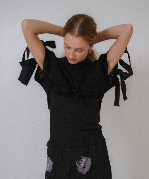 カーディガン cropped ribbon cardigan レディース