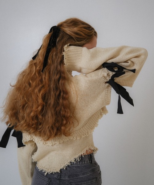 HONEY MI カーディガン cropped ribbon cardigan レディース