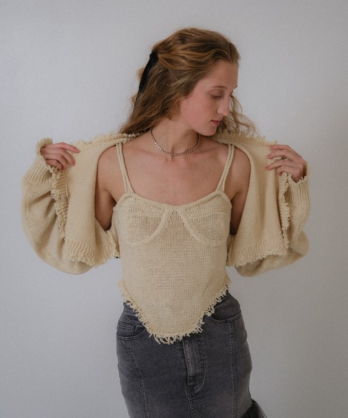 HONEY MI カーディガン cropped ribbon cardigan レディース