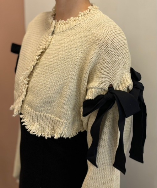 HONEY MI カーディガン cropped ribbon cardigan レディース
