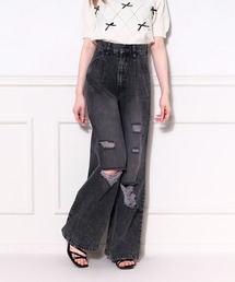 デニム ワイドレッグパンツ ハイウエスト ルーズ ジーンズ 4 dxl-lady294-01.jpg