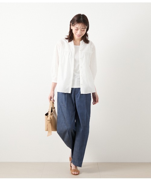 NEWYORKER ブラウス シャツ コットンエンブロイダリーレース