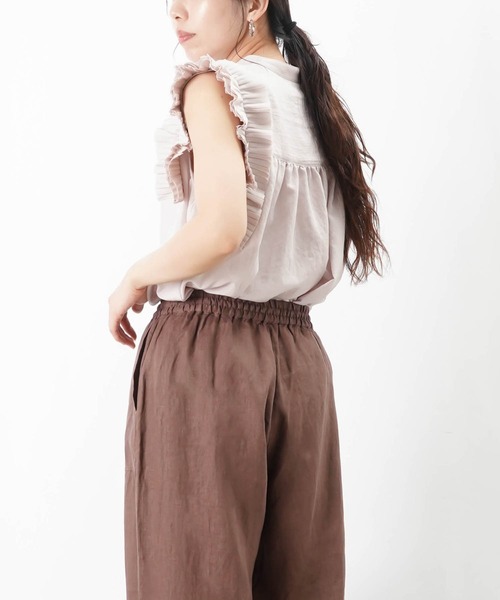 ブラウス シャツ LC/LLL プリーツテープ付ブラウス/フリルデザインノースリブラウス レディース LADY LUCK LUCA ブラウス シャツ LC/LLL プリーツテープ付