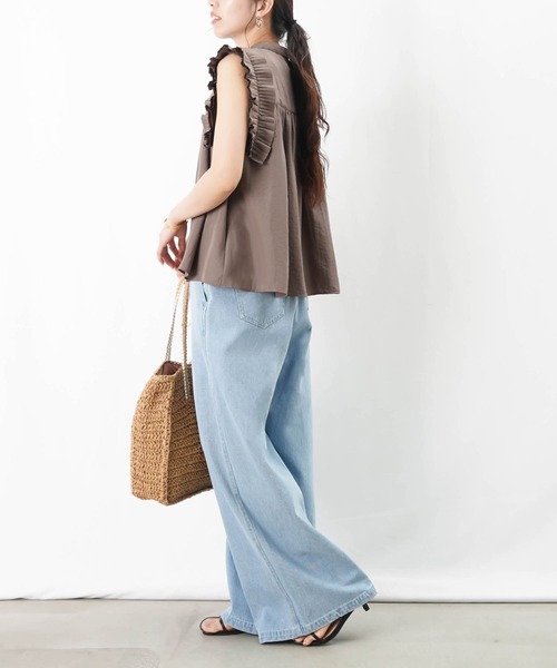 ブラウス シャツ LC/LLL プリーツテープ付ブラウス/フリルデザインノースリブラウス レディース LADY LUCK LUCA ブラウス シャツ LC/LLL プリーツテープ付